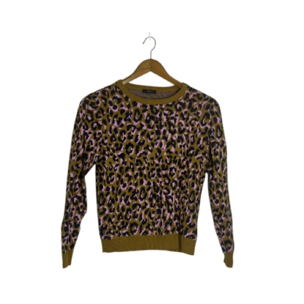 J. Crew Leopard Print Crewneck Sweater in Mod Leopard Bronzed Moss Pink Wool